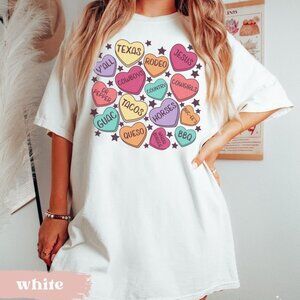 Texas Valentines Candy Hearts Retro Cowgirl Graphic Love Holiday Gift T-Shirt 90